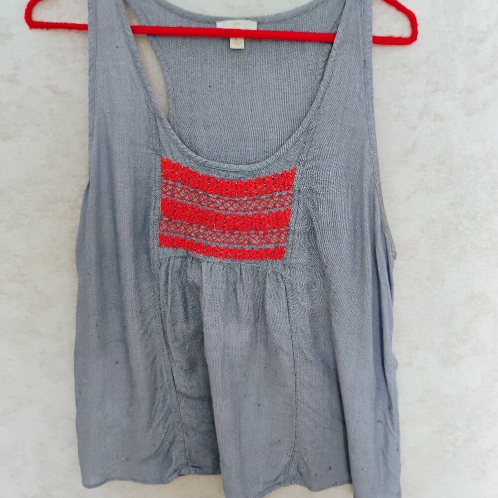 C Brand Chambray Red Embroidered Boho Tank Size Large